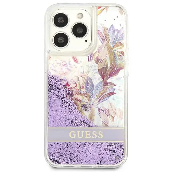 Guess GUHCP13LLFLSU iPhone 13 Pro / 13 6.1’’ purple/purple hardcase Flower Liquid Glitter - Cell phone cases
