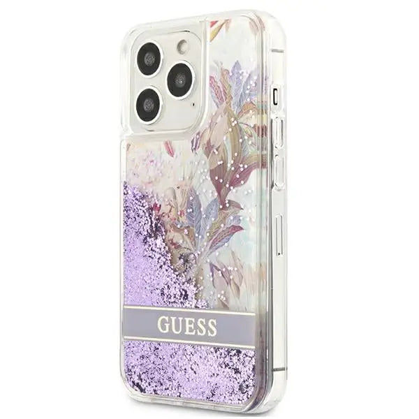 Guess GUHCP13LLFLSU iPhone 13 Pro / 13 6.1’’ purple/purple hardcase Flower Liquid Glitter - Cell phone cases