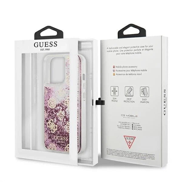 Guess GUHCP13LLGPEPI iPhone 13 Pro / 13 6,1’’ różowy/pink hardcase Peony Liquid Glitter - Cell phone cases