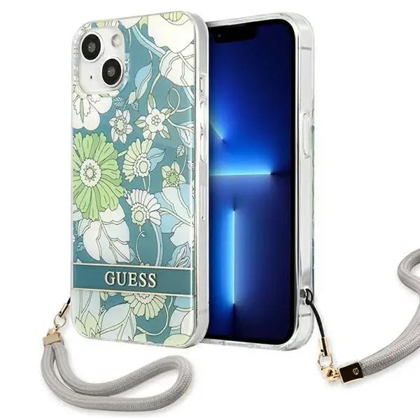Guess GUHCP13MHFLSN iPhone 13 6.1’’ green/green hardcase Flower Strap - Cell phone cases and covers<<<HurtelXML