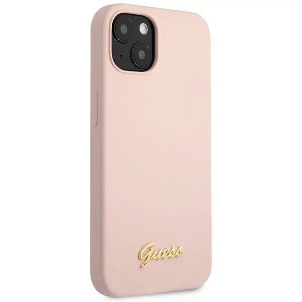 Guess GUHCP13MLSLMGLP iPhone 13 6.1’’ light pink/light pink hardcase Silicone Script Gold Logo - Cell phone cases