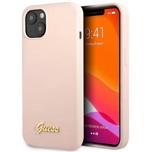 Guess GUHCP13MLSLMGLP iPhone 13 6.1’’ light pink/light pink hardcase Silicone Script Gold Logo - Cell phone cases