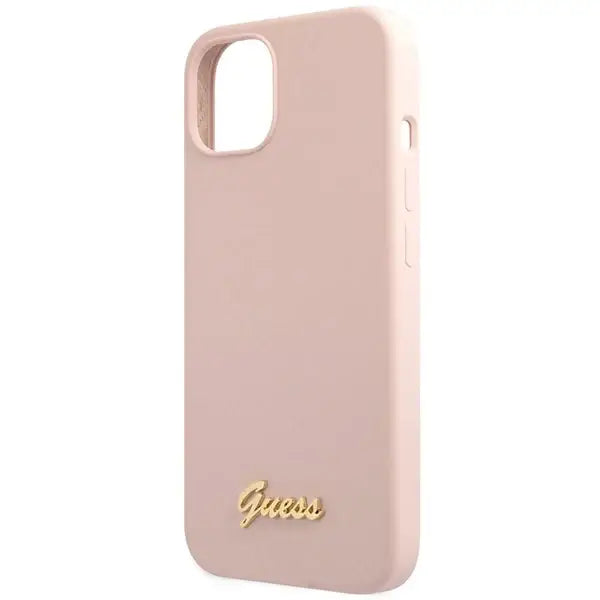 Guess GUHCP13MLSLMGLP iPhone 13 6.1’’ light pink/light pink hardcase Silicone Script Gold Logo - Cell phone cases