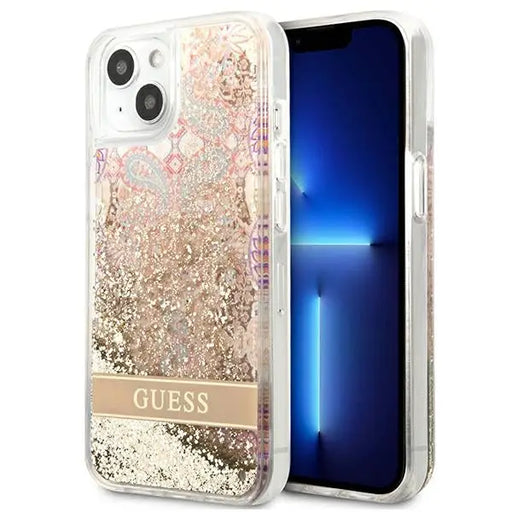 Guess GUHCP13SLFLSD iPhone 13 mini 5.4’’ gold/gold hardcase Paisley Liquid Glitter - Cell phone cases