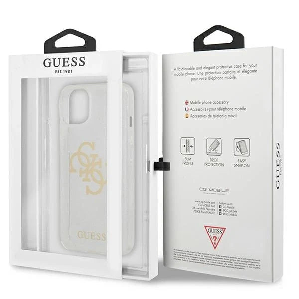 Guess GUHCP13SPCUGL4GTR iPhone 13 mini 5.4’’ transparent hard case Glitter 4G Big Logo - Cell phone cases
