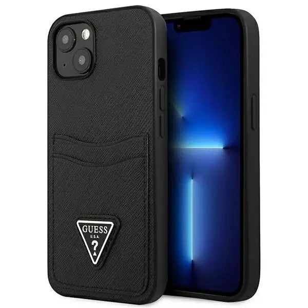 Guess GUHCP13SPSATPK iPhone 13 mini 5,4 ’black / black hardcase SaffianoTriangle Logo Cardslot - Cell phone cases