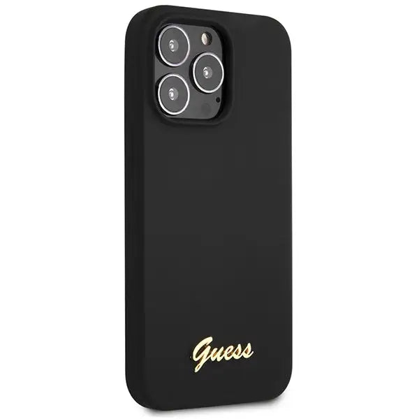 Guess GUHCP13XLSLMGBK iPhone 13 Pro Max 6.7’’ black/black hardcase Silicone Script Gold Logo - Cell phone cases