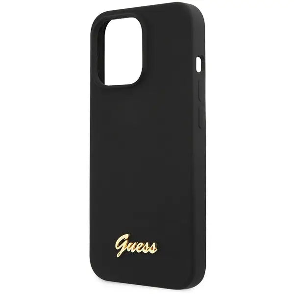 Guess GUHCP13XLSLMGBK iPhone 13 Pro Max 6.7’’ black/black hardcase Silicone Script Gold Logo - Cell phone cases