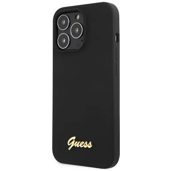 Guess GUHCP13XLSLMGBK iPhone 13 Pro Max 6.7’’ black/black hardcase Silicone Script Gold Logo - Cell phone cases