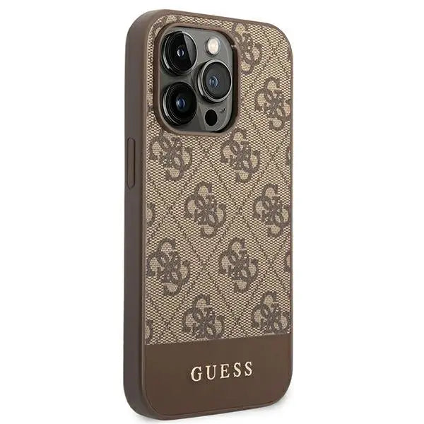Guess GUHCP14LG4GLBR iPhone 14 Pro 6.1’’ brown/brown hard case 4G Stripe Collection - Cell phone cases