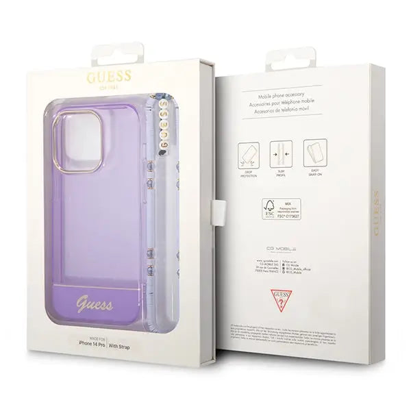 Guess GUHCP14LHGCOHU iPhone 14 Pro 6.1’’ purple/purple hardcase Translucent Pearl Strap - Cell phone cases