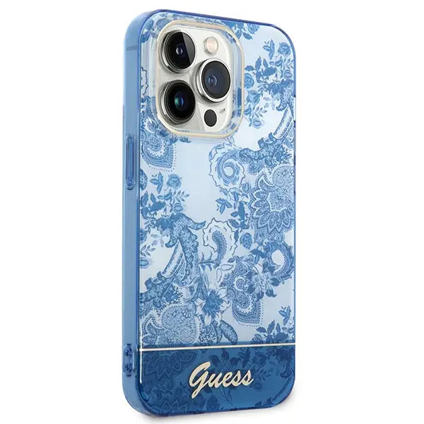 Guess GUHCP14LHGPLHB iPhone 14 Pro 6.1’’ blue/blue hardcase Porcelain Collection - Cell phone cases