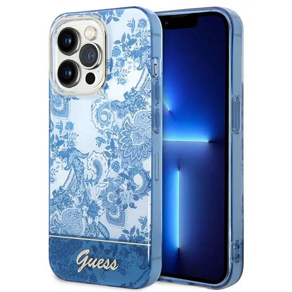 Guess GUHCP14LHGPLHB iPhone 14 Pro 6.1’’ blue/blue hardcase Porcelain Collection - Cell phone cases