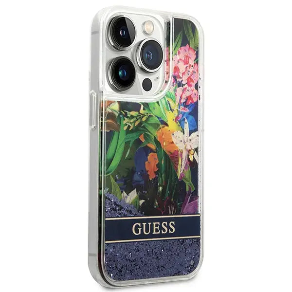 Guess GUHCP14LLFLSB iPhone 14 Pro 6.1 ’blue / blue hardcase Flower Liquid Glitter - Cell phone cases