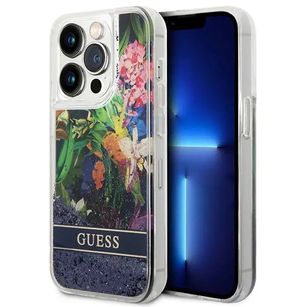 Guess GUHCP14LLFLSB iPhone 14 Pro 6.1 ’blue / blue hardcase Flower Liquid Glitter - Cell phone cases