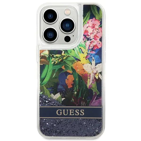 Guess GUHCP14LLFLSB iPhone 14 Pro 6.1 ’blue / blue hardcase Flower Liquid Glitter - Cell phone cases
