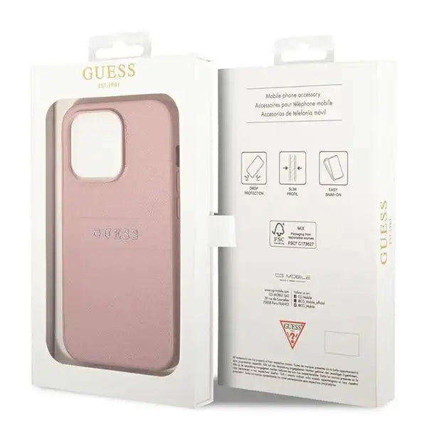 Guess GUHCP14LPSASBPI iPhone 14 Pro 6,1’’ różowy/pink Saffiano Strap - Cell phone cases and covers<<<HurtelXML