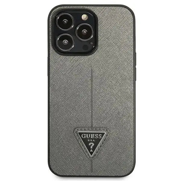 Guess GUHCP14LPSATLG iPhone 14 Pro 6.1 ’silver / silver hardcase SaffianoTriangle Logo - Cell phone cases