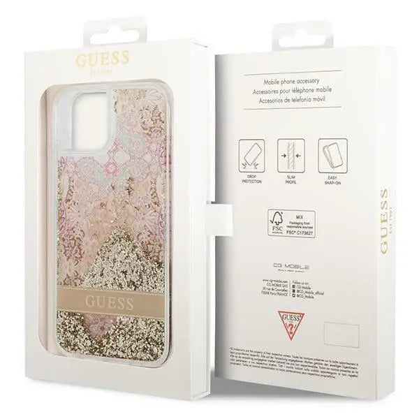 Guess GUHCP14MLFLSD iPhone 14 Plus 6.7’’ gold/gold hardcase Paisley Liquid Glitter - Cell phone cases