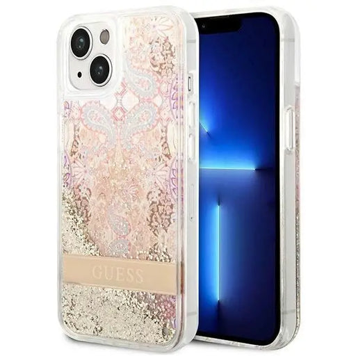 Guess GUHCP14MLFLSD iPhone 14 Plus 6.7’’ gold/gold hardcase Paisley Liquid Glitter - Cell phone cases