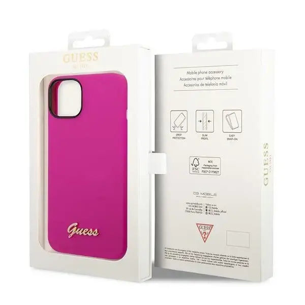Guess GUHCP14SSLSMF iPhone 14 6.1’’ fuchsia/fuschia hard case Silicone Vintage Gold Logo - Cell phone cases