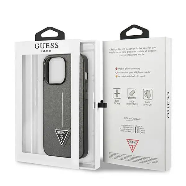 Guess GUHCP14XPSATLG iPhone 14 Pro Max 6.7 ’silver / silver hardcase SaffianoTriangle Logo - Cell phone cases