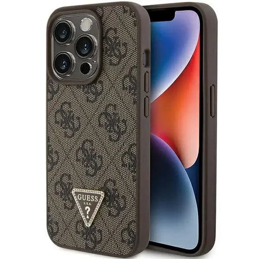 Guess GUHCP15LP4TDPW iPhone 15 Pro 6.1’’ brown/brown hardcase Leather 4G Triangle Strass - Cell phone cases