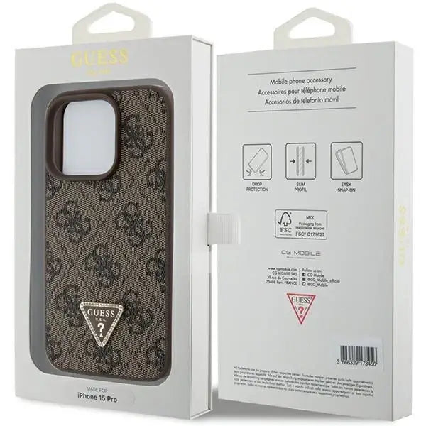 Guess GUHCP15LP4TDPW iPhone 15 Pro 6.1’’ brown/brown hardcase Leather 4G Triangle Strass - Cell phone cases