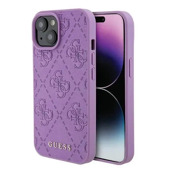 Guess GUHCP15SP4EPMU iPhone 15 6.1’’ purple/light purple hardcase Leather 4G Stamped - Cell phone cases