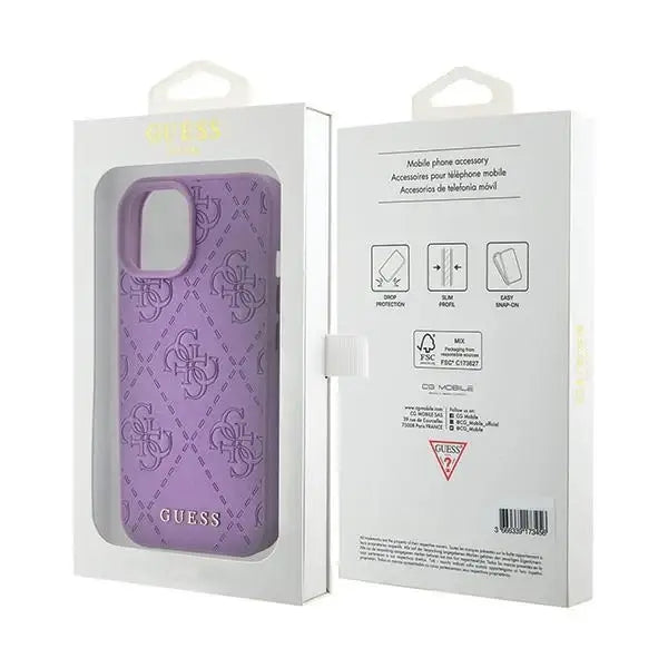 Guess GUHCP15SP4EPMU iPhone 15 6.1’’ purple/light purple hardcase Leather 4G Stamped - Cell phone cases