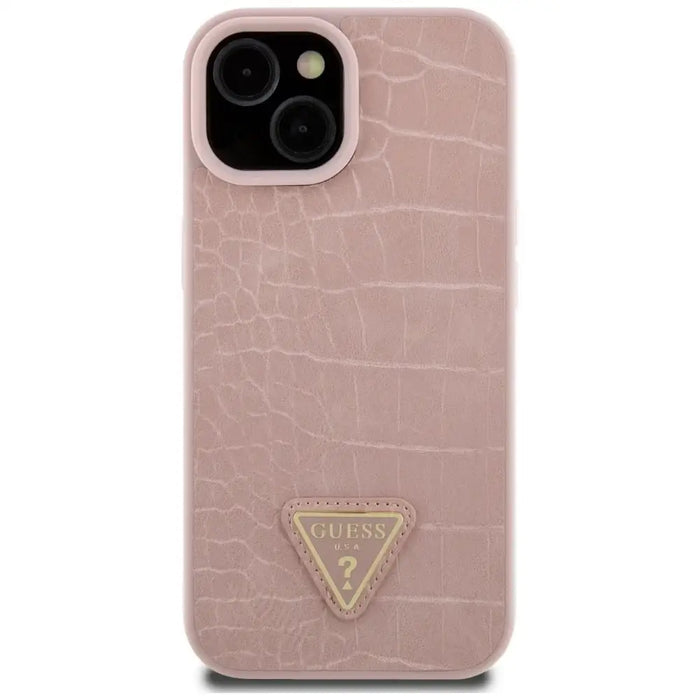 Guess GUHCP15SPCRTHCP iPhone 15 6.1’’ pink/pink hardcase Croco Triangle Metal Logo - Cell phone cases