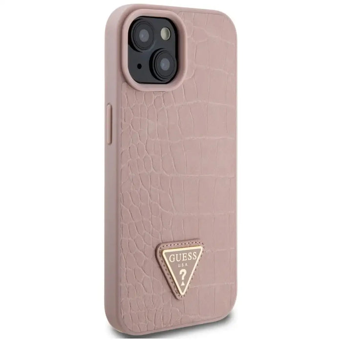 Guess GUHCP15SPCRTHCP iPhone 15 6.1’’ pink/pink hardcase Croco Triangle Metal Logo - Cell phone cases
