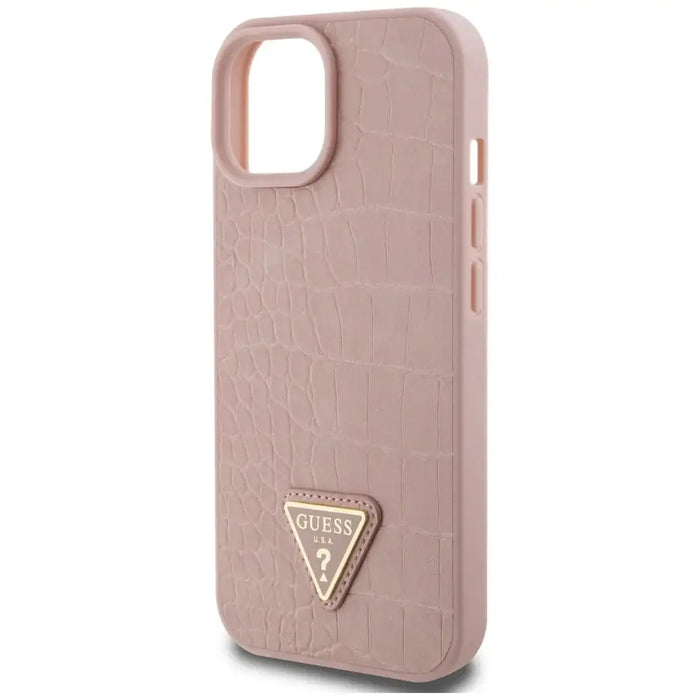 Guess GUHCP15SPCRTHCP iPhone 15 6.1’’ pink/pink hardcase Croco Triangle Metal Logo - Cell phone cases