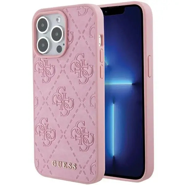Guess GUHCP15XP4EPMP iPhone 15 Pro Max 6.7’’ pink/pink hardcase Leather 4G Stamped - Cell phone cases