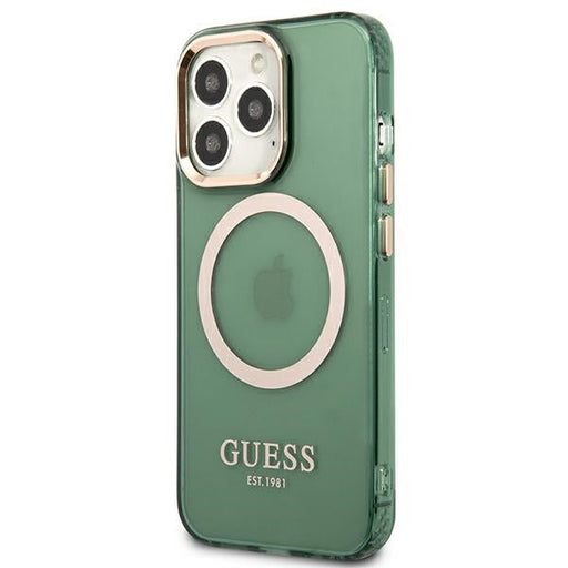 Guess GUHMP13LHTCMA iPhone 13 Pro / 13 6.1’’ green/khaki hard case Gold Outline Translucent MagSafe - Cell phone cases