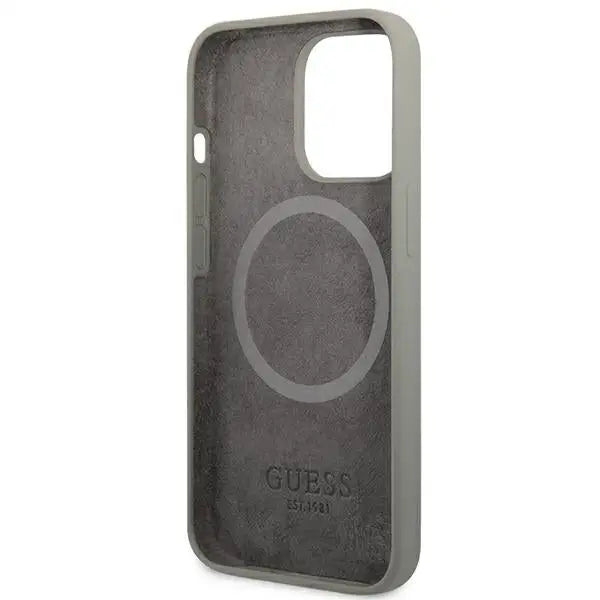 Guess GUHMP13LSPLG iPhone 13 Pro / 13 6.1’’ grey/grey hard case Silicone Logo Plate MagSafe - Cell phone cases