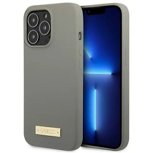 Guess GUHMP13LSPLG iPhone 13 Pro / 13 6.1’’ grey/grey hard case Silicone Logo Plate MagSafe - Cell phone cases