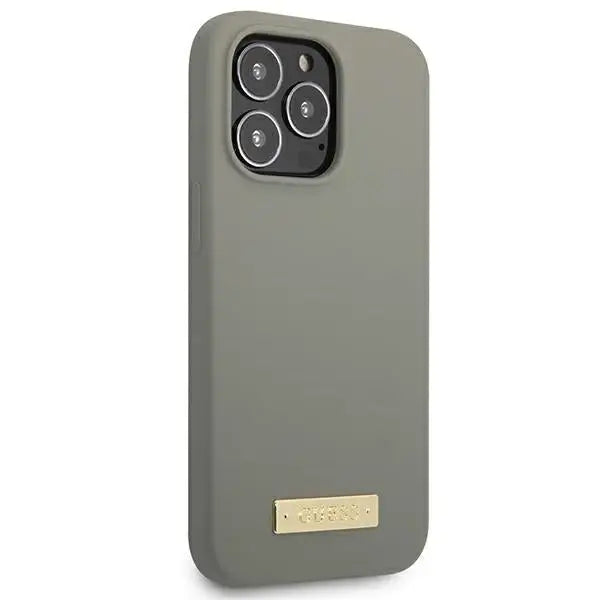 Guess GUHMP13LSPLG iPhone 13 Pro / 13 6.1’’ grey/grey hard case Silicone Logo Plate MagSafe - Cell phone cases
