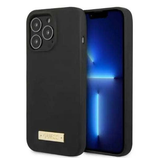 Guess GUHMP13LSPLK iPhone 13 Pro / 13 6.1’’ black/black hard case Silicone Logo Plate MagSafe - Cell phone cases