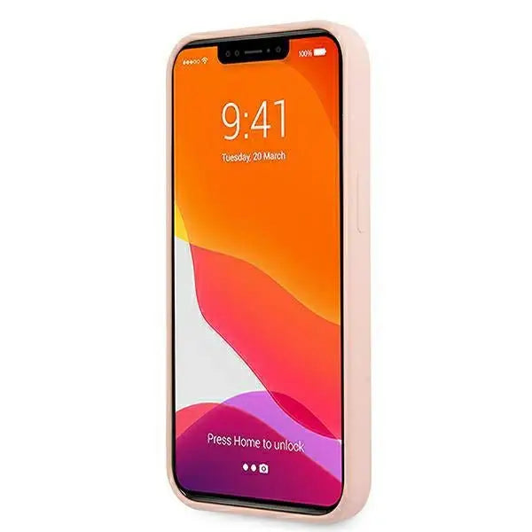 Guess GUHMP13MLSLMGLP iPhone 13 6.1’’ light pink/light pink hardcase Silicone Script Gold Logo Magsafe - Cell phone