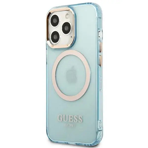 Guess GUHMP13XHTCMB iPhone 13 Pro Max 6.7’’ blue/blue hard case Gold Outline Translucent MagSafe - Cell phone cases