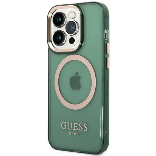 Guess GUHMP14LHTCMA iPhone 14 Pro 6.1’’ green/khaki hard case Gold Outline Translucent MagSafe - Cell phone cases