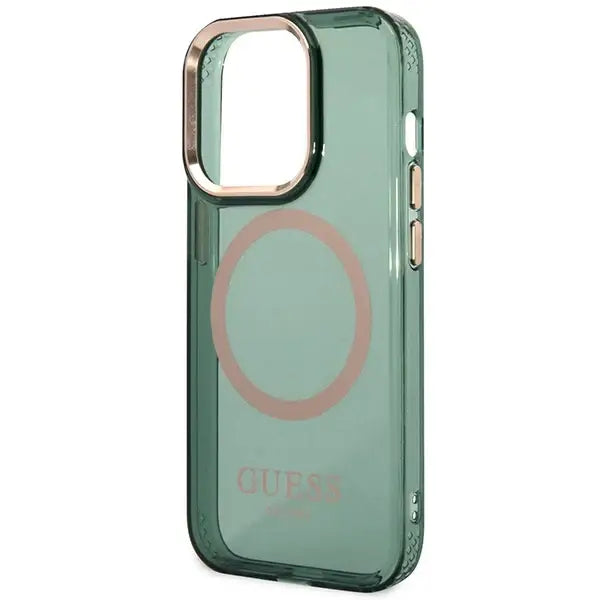 Guess GUHMP14LHTCMA iPhone 14 Pro 6.1’’ green/khaki hard case Gold Outline Translucent MagSafe - Cell phone cases