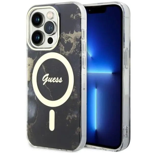 Guess GUHMP14LHTMRSK iPhone 14 Pro 6.1’’ black/black hardcase Golden Marble MagSafe - Cell phone cases