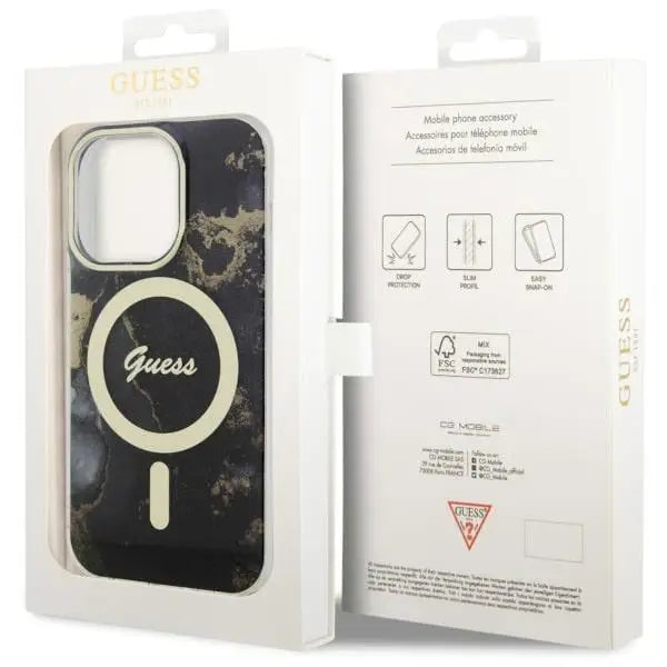 Guess GUHMP14LHTMRSK iPhone 14 Pro 6.1’’ black/black hardcase Golden Marble MagSafe - Cell phone cases