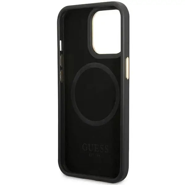 Guess GUHMP14LSAPSTK iPhone 14 Pro 6.1’’ black/black hardcase Peony Logo Plate MagSafe - Cell phone cases