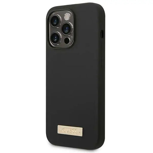Guess GUHMP14LSBPLK iPhone 14 Pro 6.1’’ black/black hard case Silicone Logo Plate MagSafe - Cell phone cases