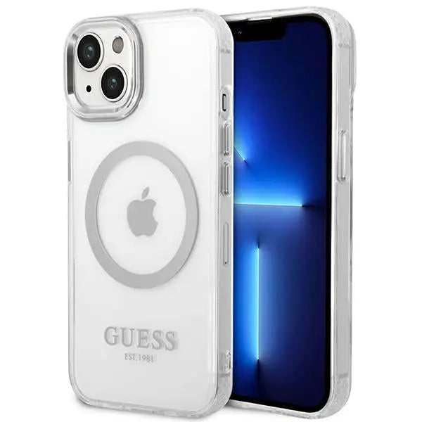 Guess GUHMP14MHTRMS iPhone 14 Plus 6.7’’ silver/silver hard case Metal Outline Magsafe - Cell phone cases