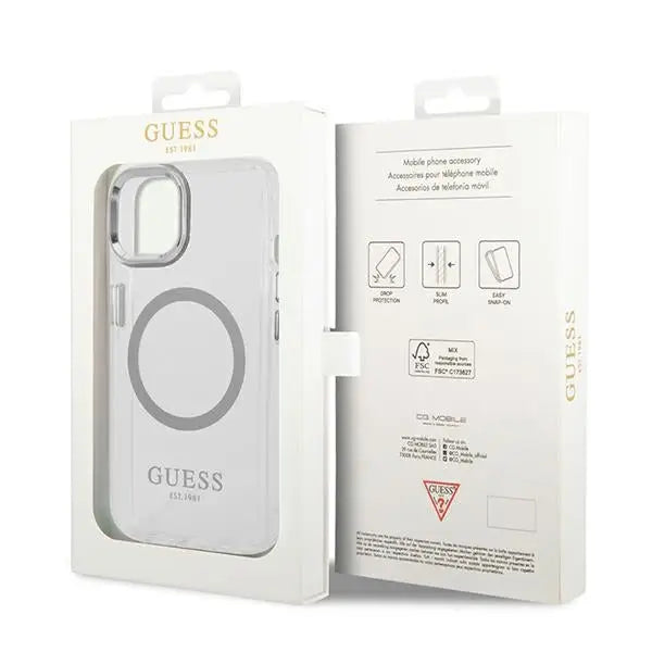 Guess GUHMP14MHTRMS iPhone 14 Plus 6.7’’ silver/silver hard case Metal Outline Magsafe - Cell phone cases