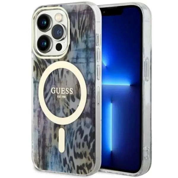 Guess GUHMP14XHLEOPWB iPhone 14 Pro Max 6.7’’ blue/blue hardcase Leopard MagSafe - Cell phone cases